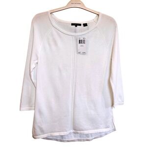 NWT JEANNE PIERRE Women White Cotton 3/4 Sleeve Boat Neck Knit Top Size S